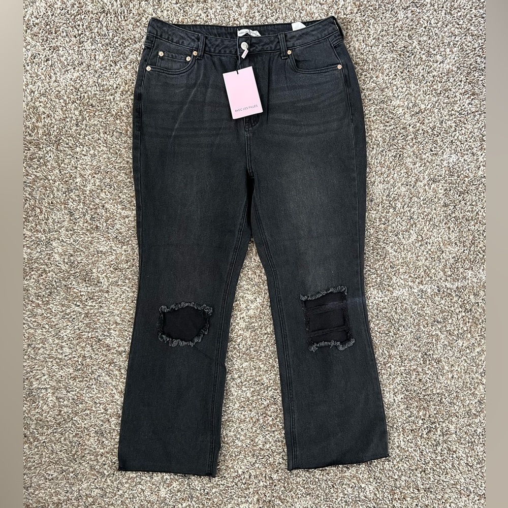 Avec Les Filles Black High-Rise Distressed Jeans